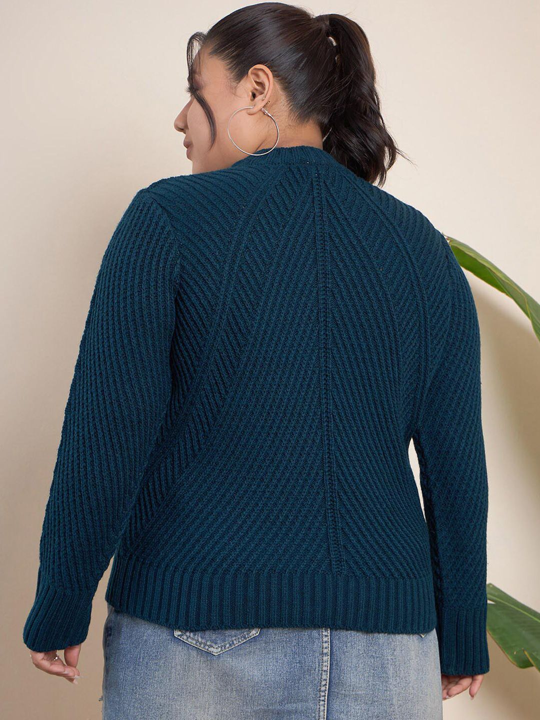 CURVY STREET Plus Size Cable Knit Self Design Acrylic Pullover