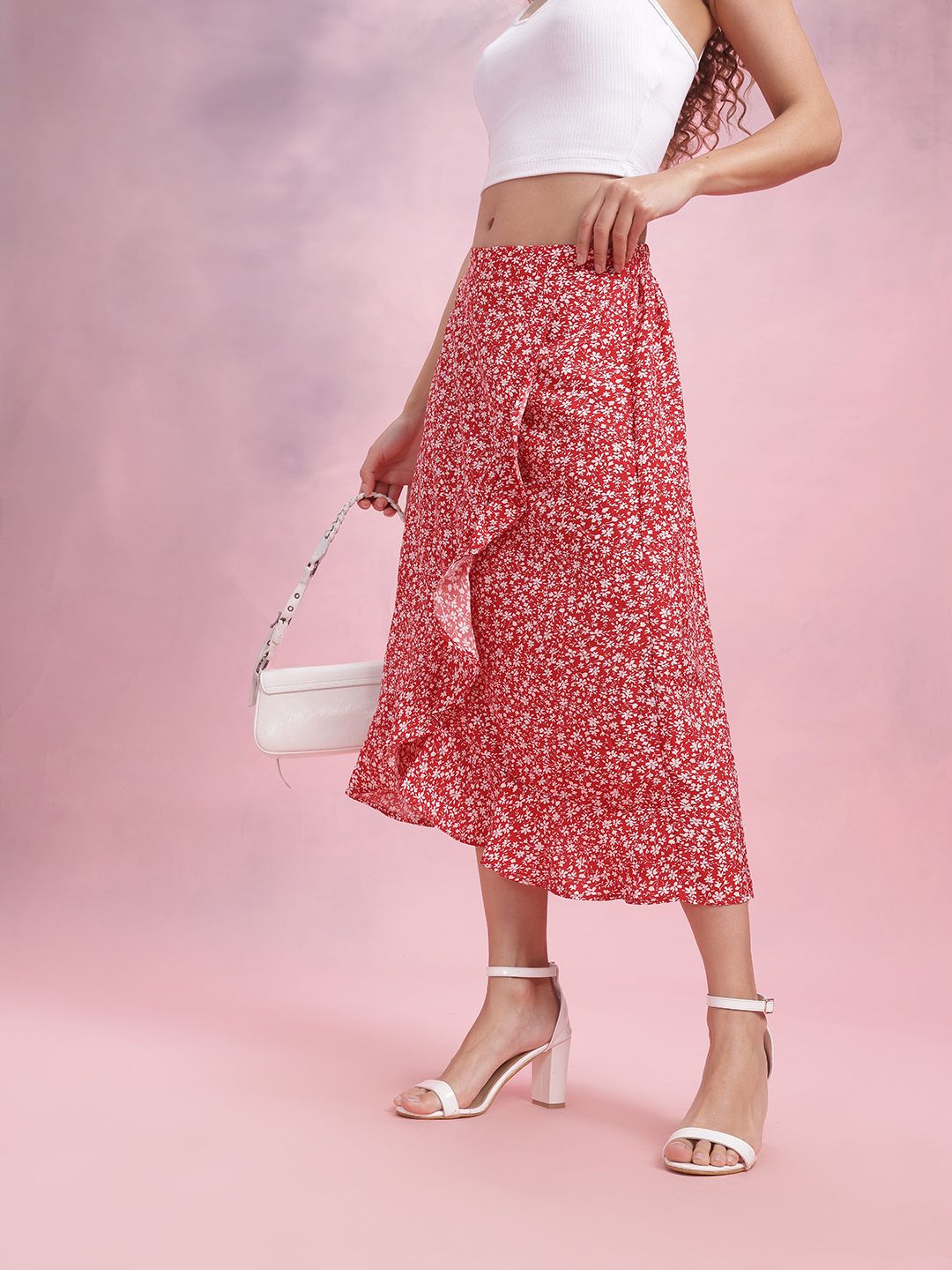 DressBerry Floral Print Ruffled Tulip Skirt