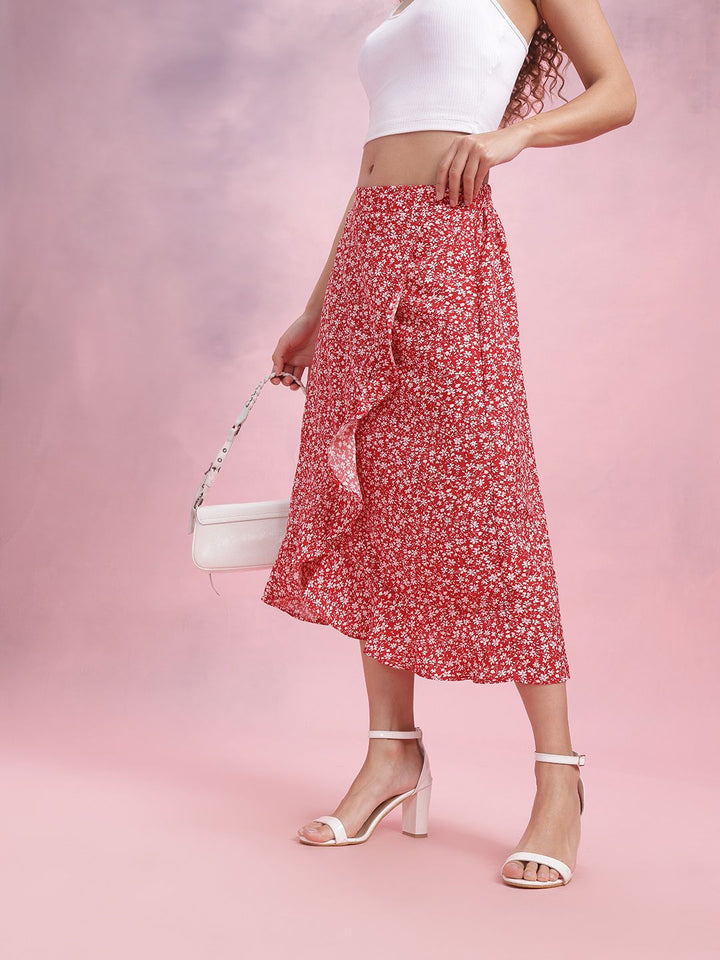 DressBerry Floral Print Ruffled Tulip Skirt