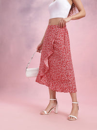 DressBerry Floral Print Ruffled Tulip Skirt