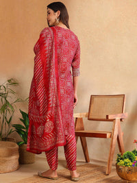 KALINI Ethnic Motifs Embroidered Round Neck Straight Kurta with Trousers & With Dupatta