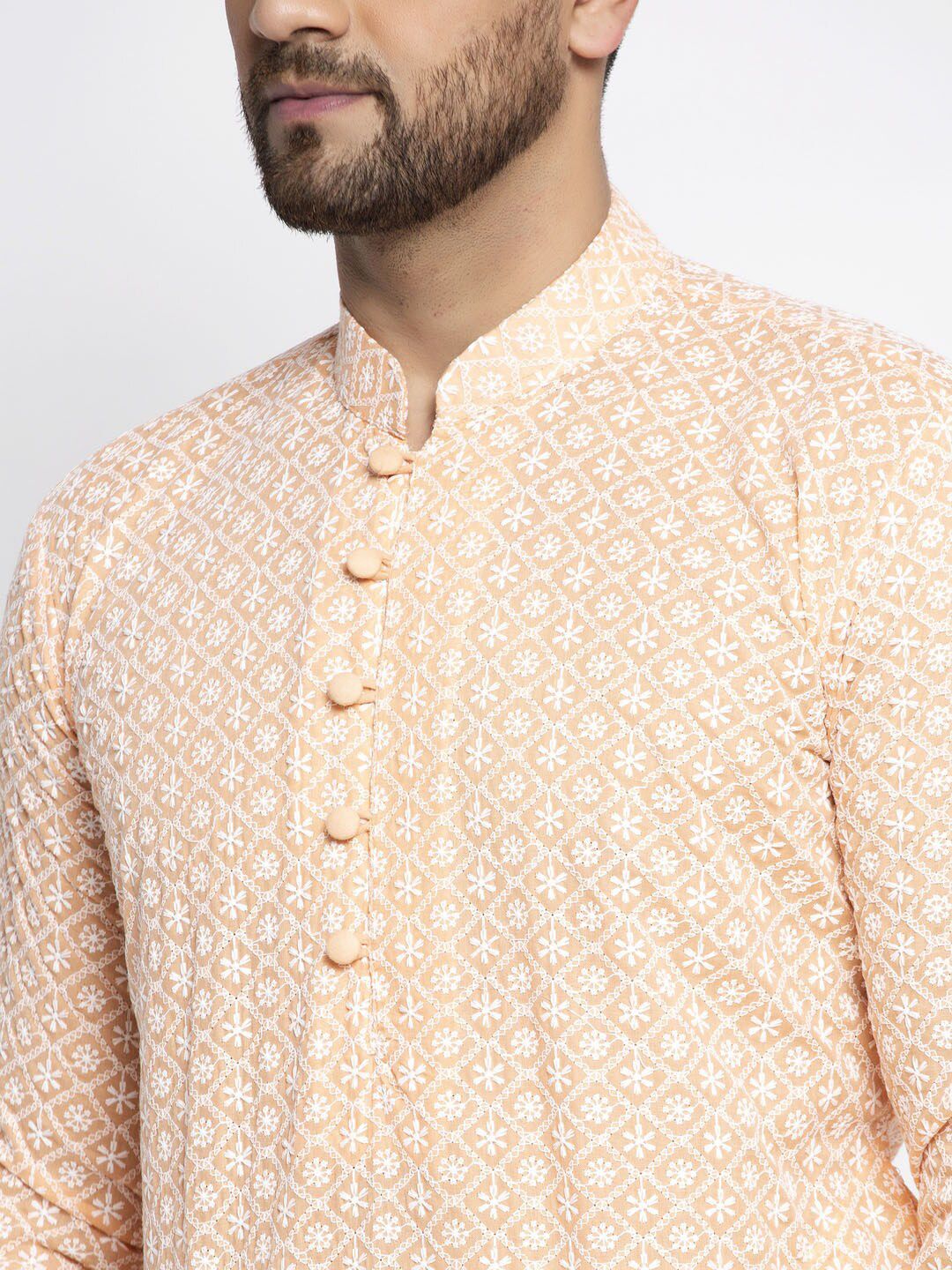 Jompers Men Orange Woven Design Straight Kurta