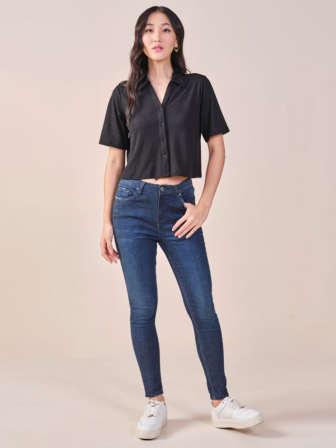 AND shirt collar solid Top