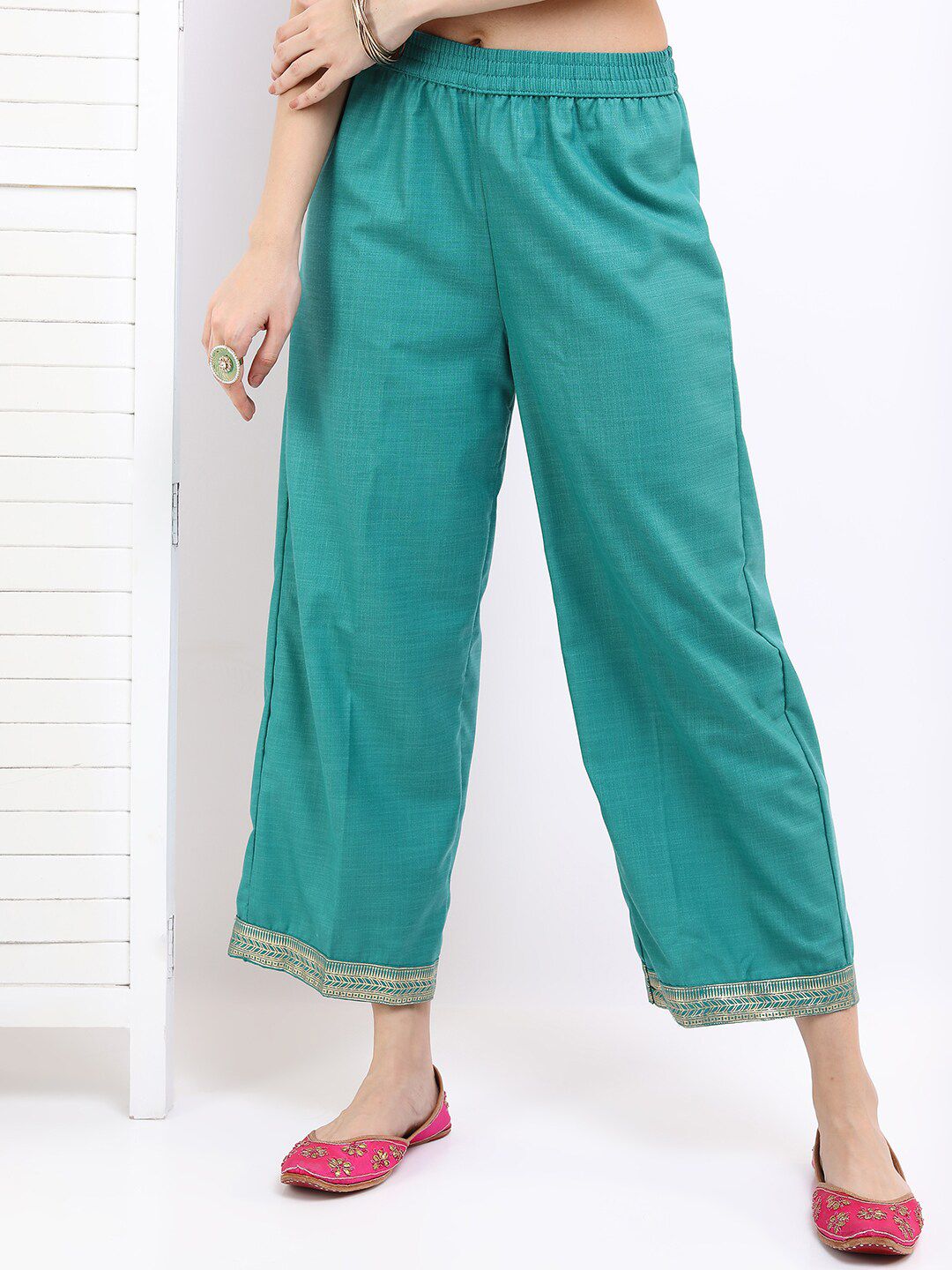 Vishudh Women Sea Green Ethnic Motifs Printed Kurta with Palazzos & With Dupatta