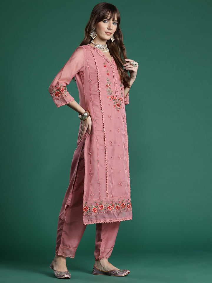 Indo Era Floral Embroidered Thread Work Kurta with Trousers & With Dupatta