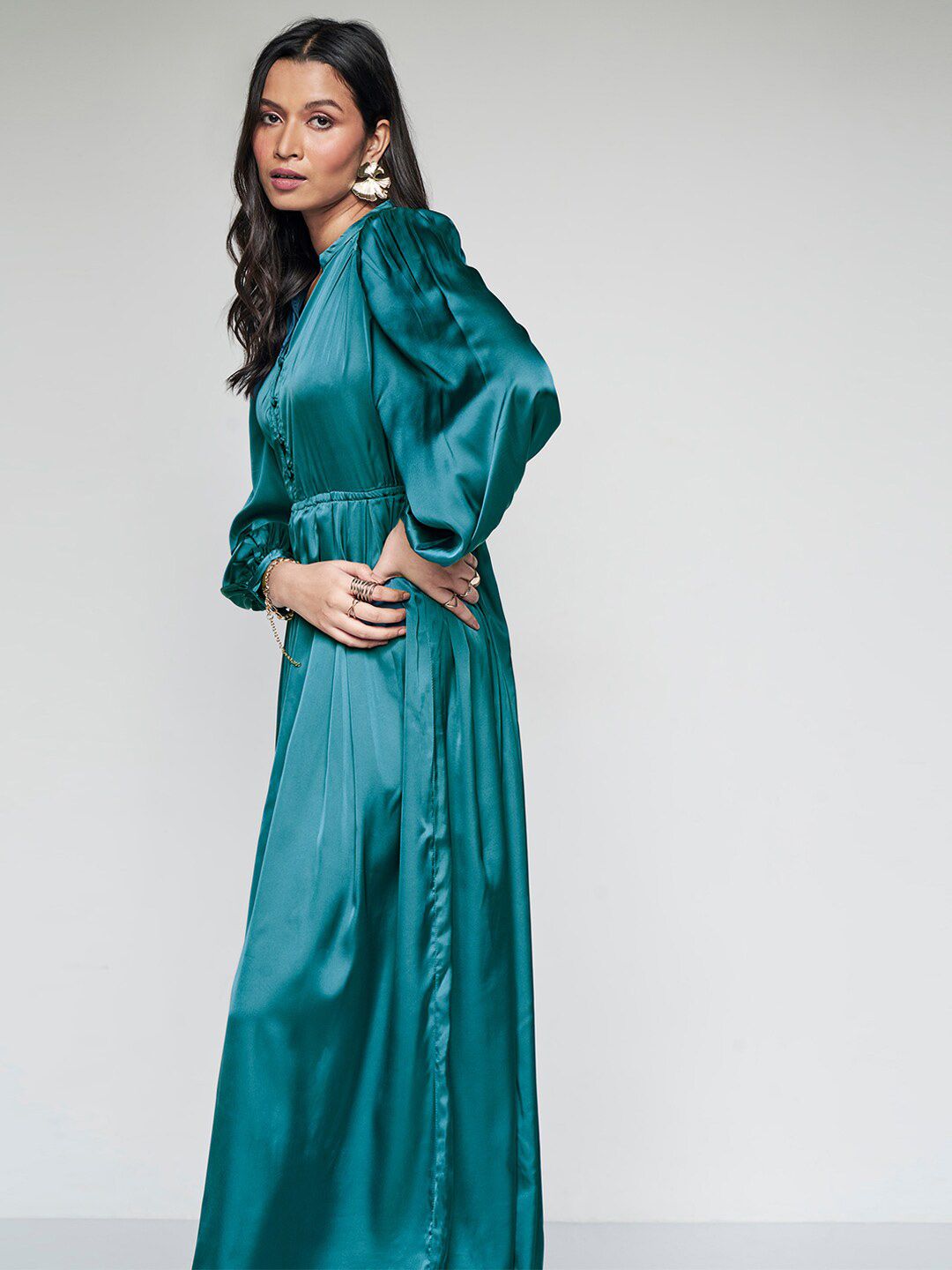 AND Shirt Collar Long Sleeves Maxi Dress