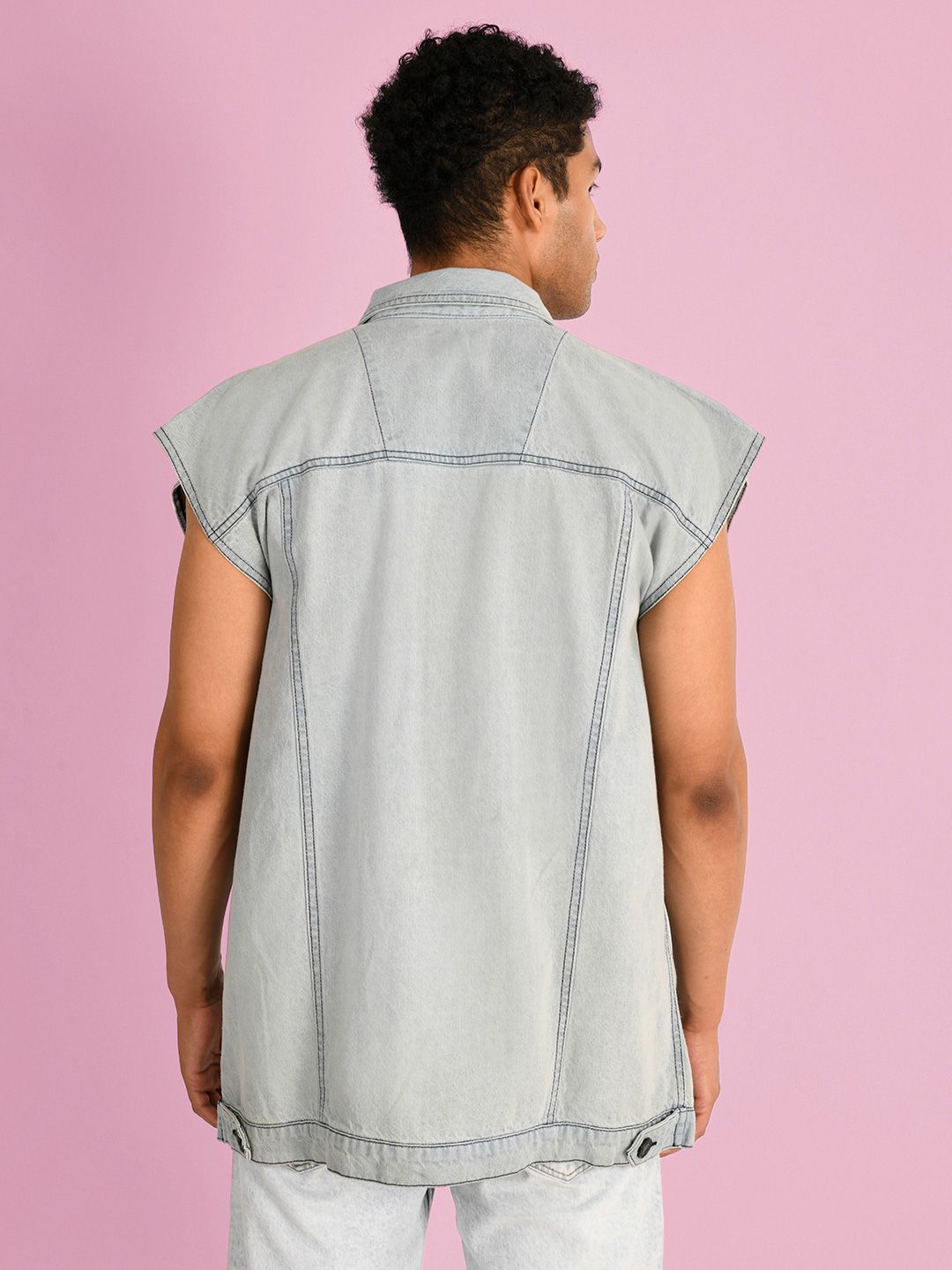 Bene Kleed Men Solid Spread Collar Washed Pure Cotton Denim Jacket