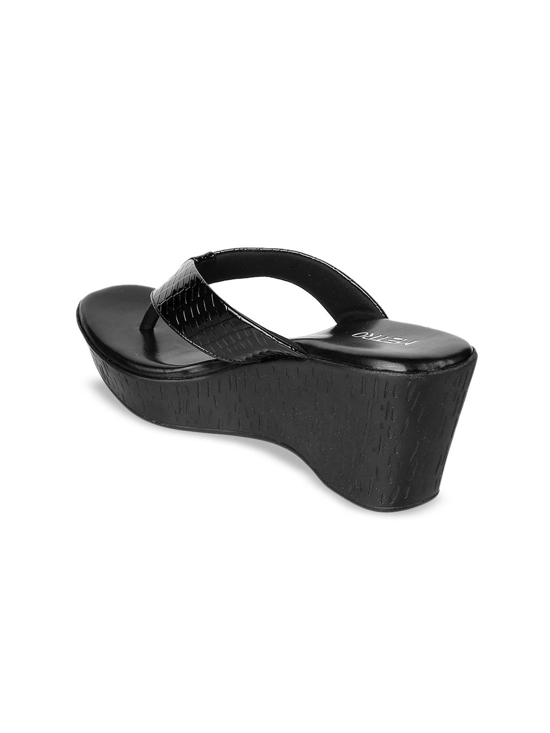 Metro Black Textured Wedge Heels