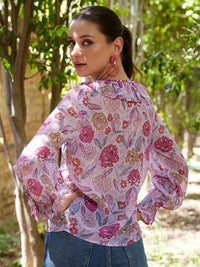 STREET 9 Pink & White Floral Printed Ruffle Top