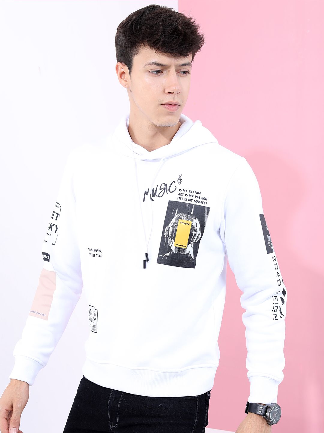 HIGHLANDER Men White Printed Hooded Sweatshirt