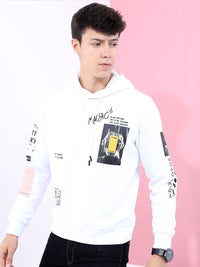 HIGHLANDER Men White Printed Hooded Sweatshirt
