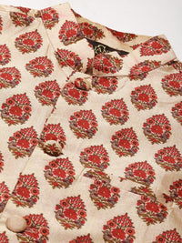 SOJANYA Kurta Emas & Merah Lelaki dengan Jaket Churidar & Nehru