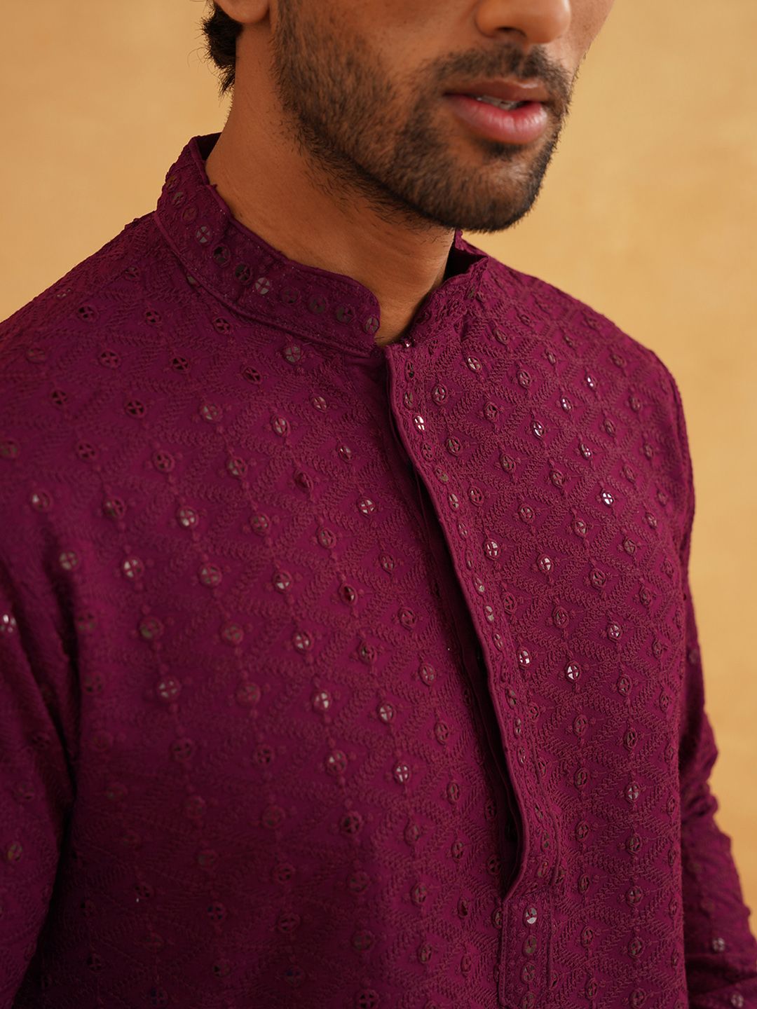 SOJANYA Ethnic Motifs Embroidered Regular Sequinned Pure Cotton Kurta with Churidar