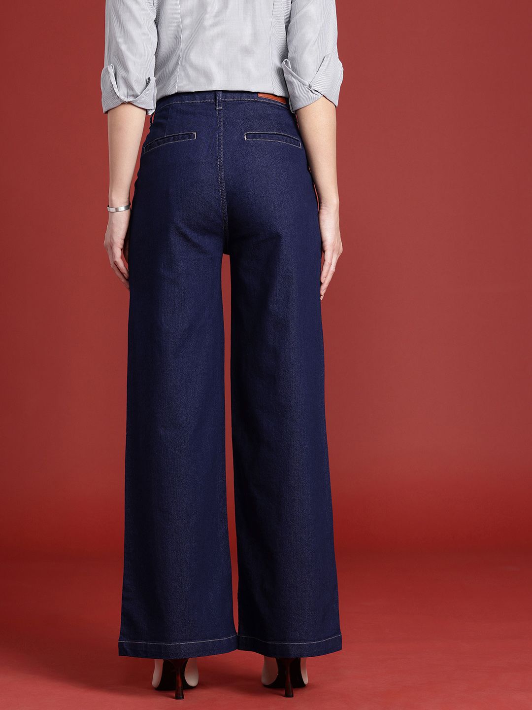 all about you Women Wide Leg High-Rise Pleated Stretchable Jeans