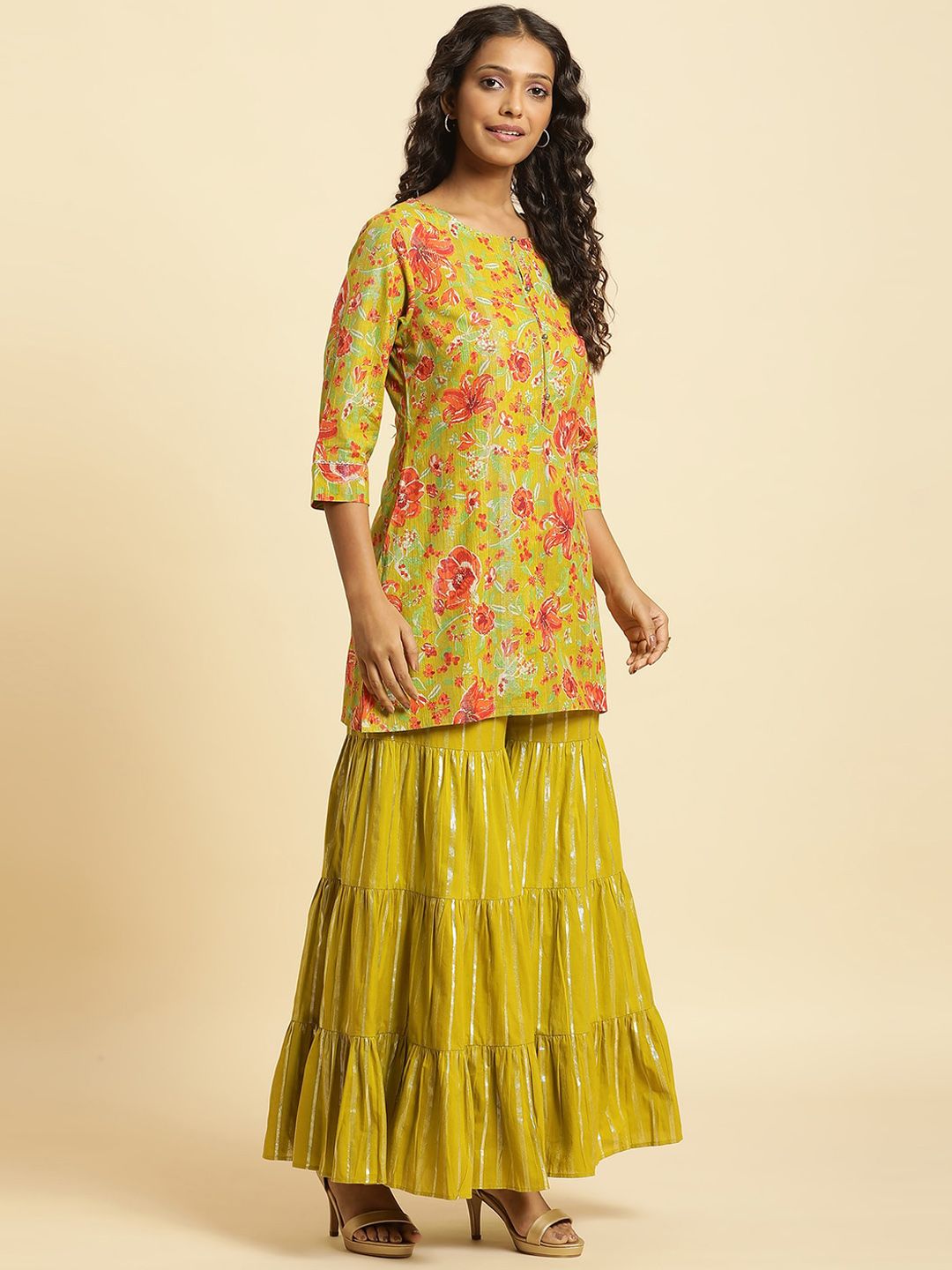 W Cotton Kurti with Sharara & Dupatta