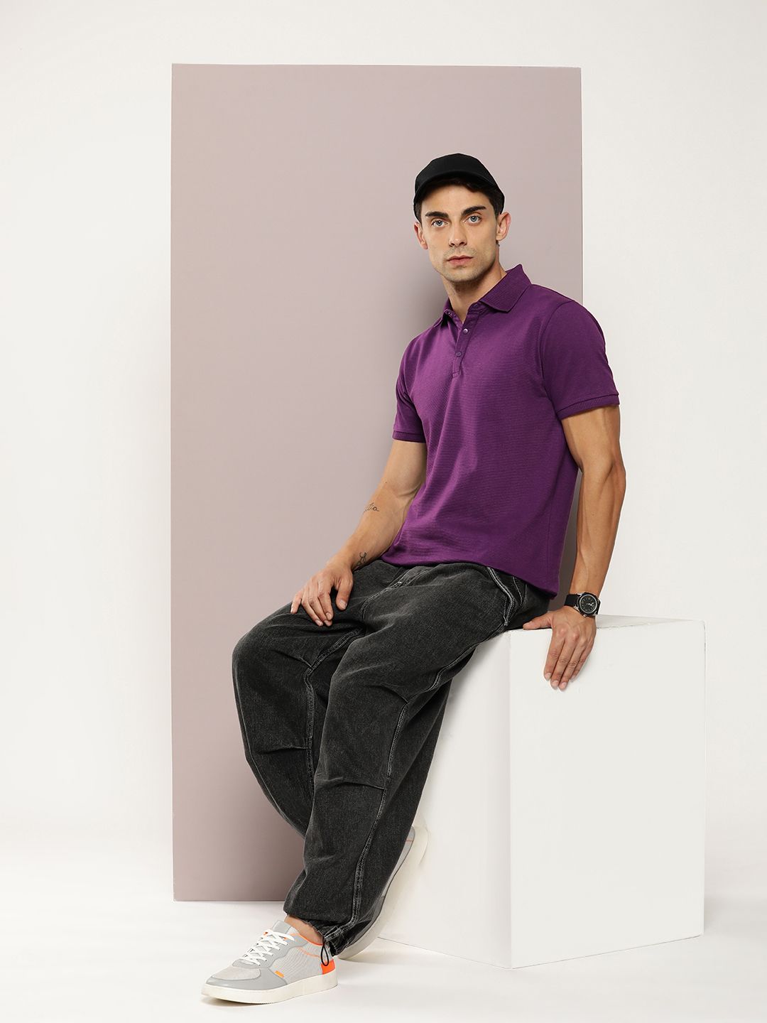 DILLINGER Men Polo Collar Honeycomb Structure T-shirt