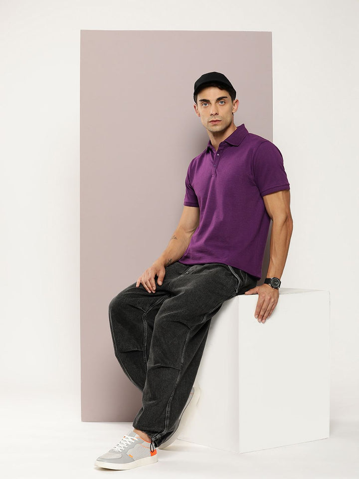 DILLINGER Men Polo Collar Honeycomb Structure T-shirt