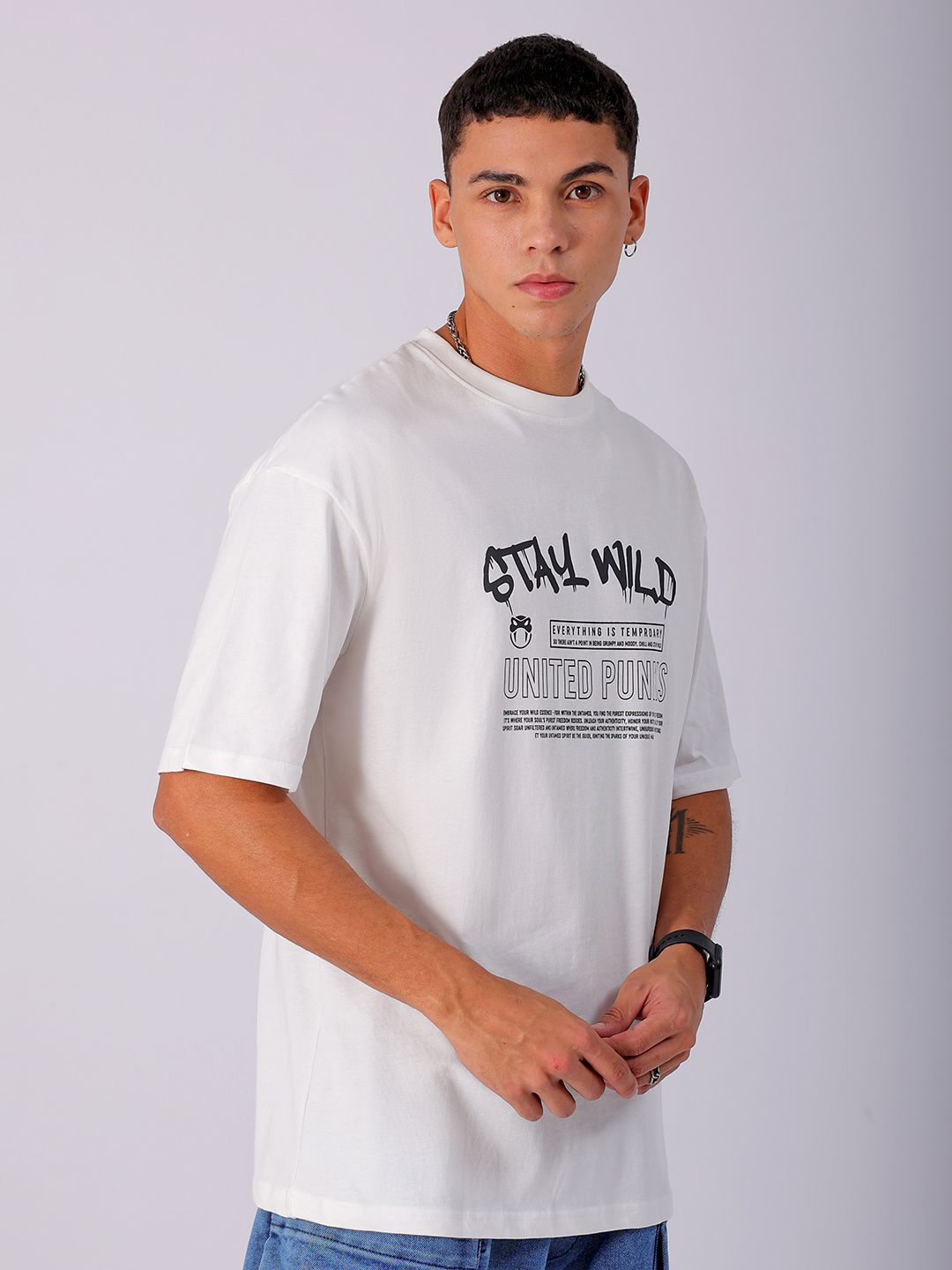 The Indian Garage Co Men Cotton Back Printed Boxy Oversized Round Neck T-shirt