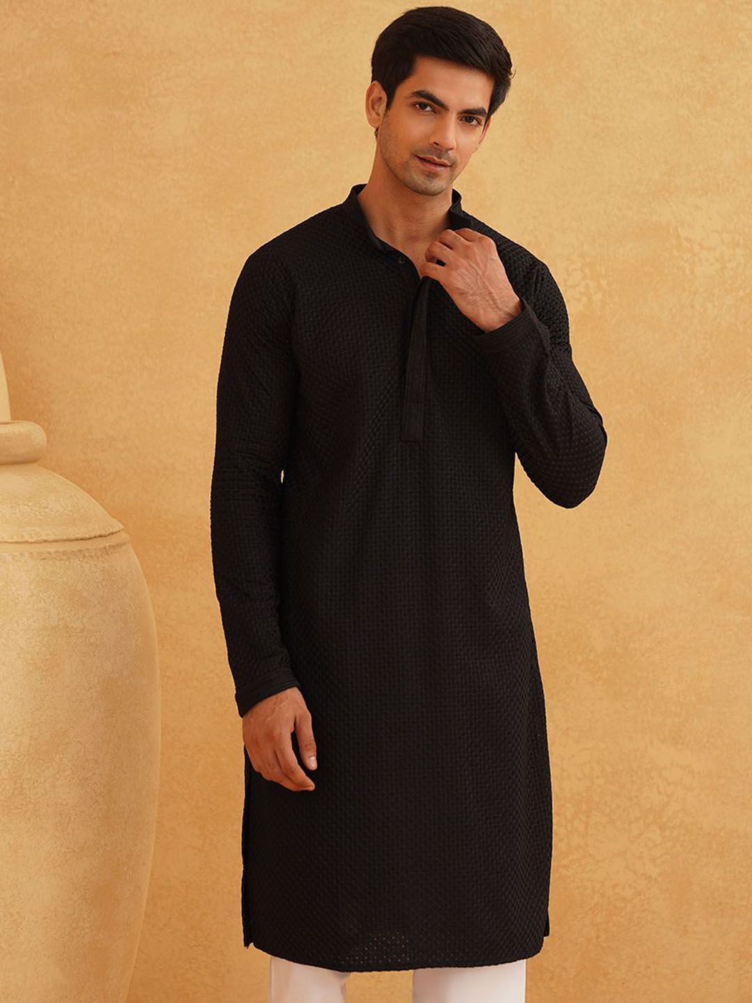 SOJANYA Kurta Lurus Kapas Tulen Bersulam Geometrik Biasa Dengan Churidar