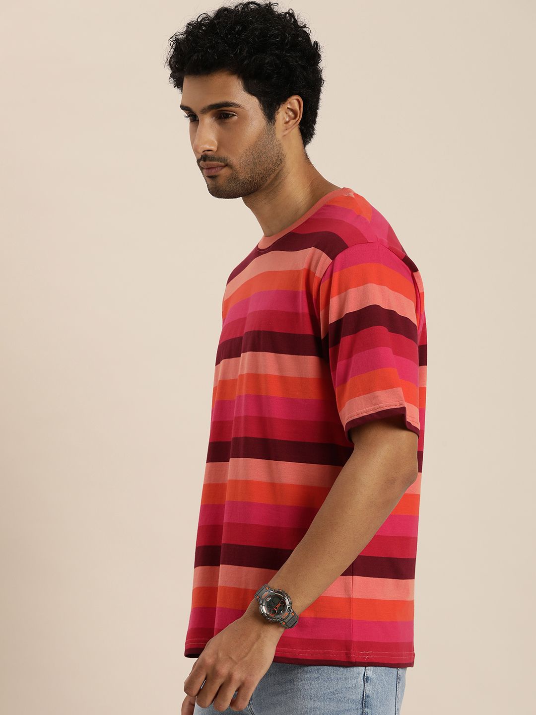 Difference of Opinion Men Striped Pure Cotton T-shirt