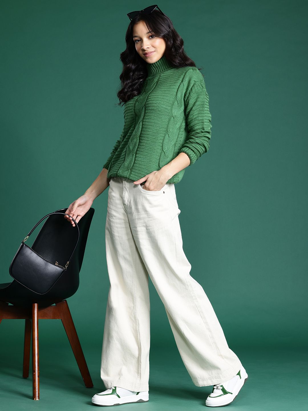 DressBerry Cable Knit Turtle Neck Pullover