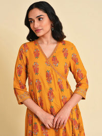 W V-Neck Angrakha Ethnic Motifs Printed A-Line Kurta with Trousers