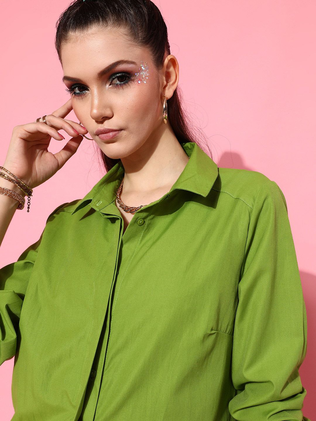 STREET 9 Women Green Solid Oversize Shirt