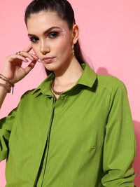 STREET 9 Women Green Solid Oversize Shirt