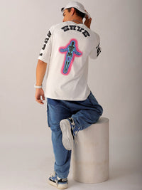 The Indian Garage Co Men Pure Cotton Back Printed Oversized Round Neck T-shirt
