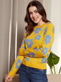 Berrylush Floral Printed Acrylic Pullover Sweater