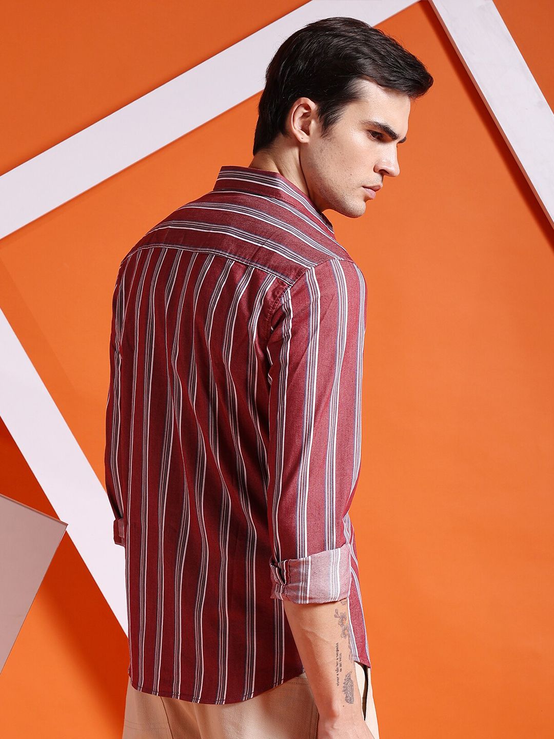 The Indian Garage Co Striped Slim Fit Classic Cotton Casual Shirt