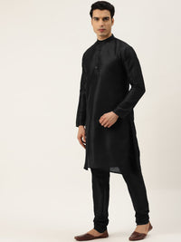 SOJANYA Men Black & Off-White Solid Kurta with Churidar & Jacket