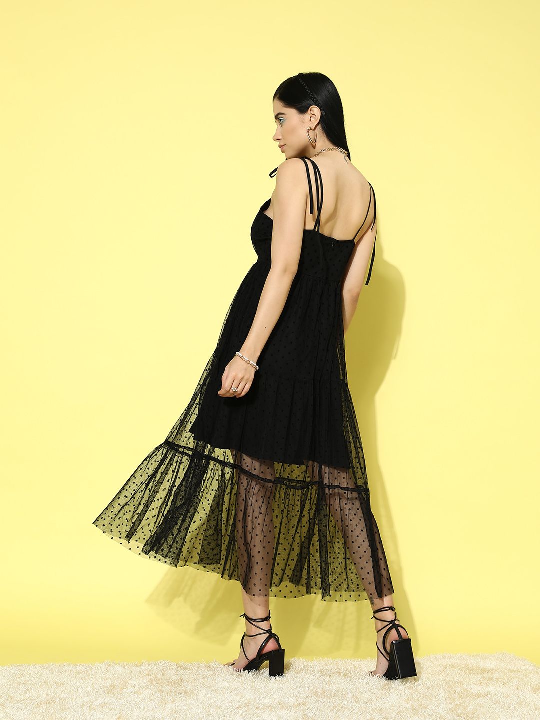 Berrylush Black Net Fit & Flare Mini Dress