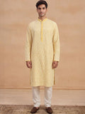 House of Chikankari Lelaki Rekaan Tenun Kurta Kapas Kolar Mandarin