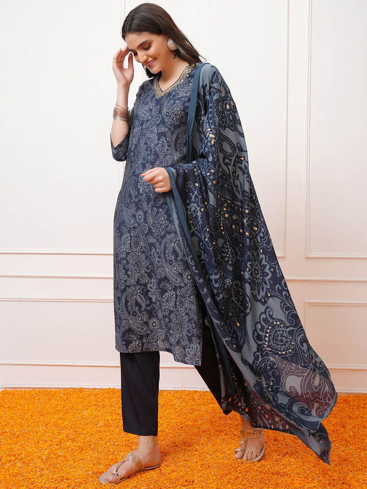 Vishudh Paisley Printed Regular Kurta with Trousers & With Dupatta