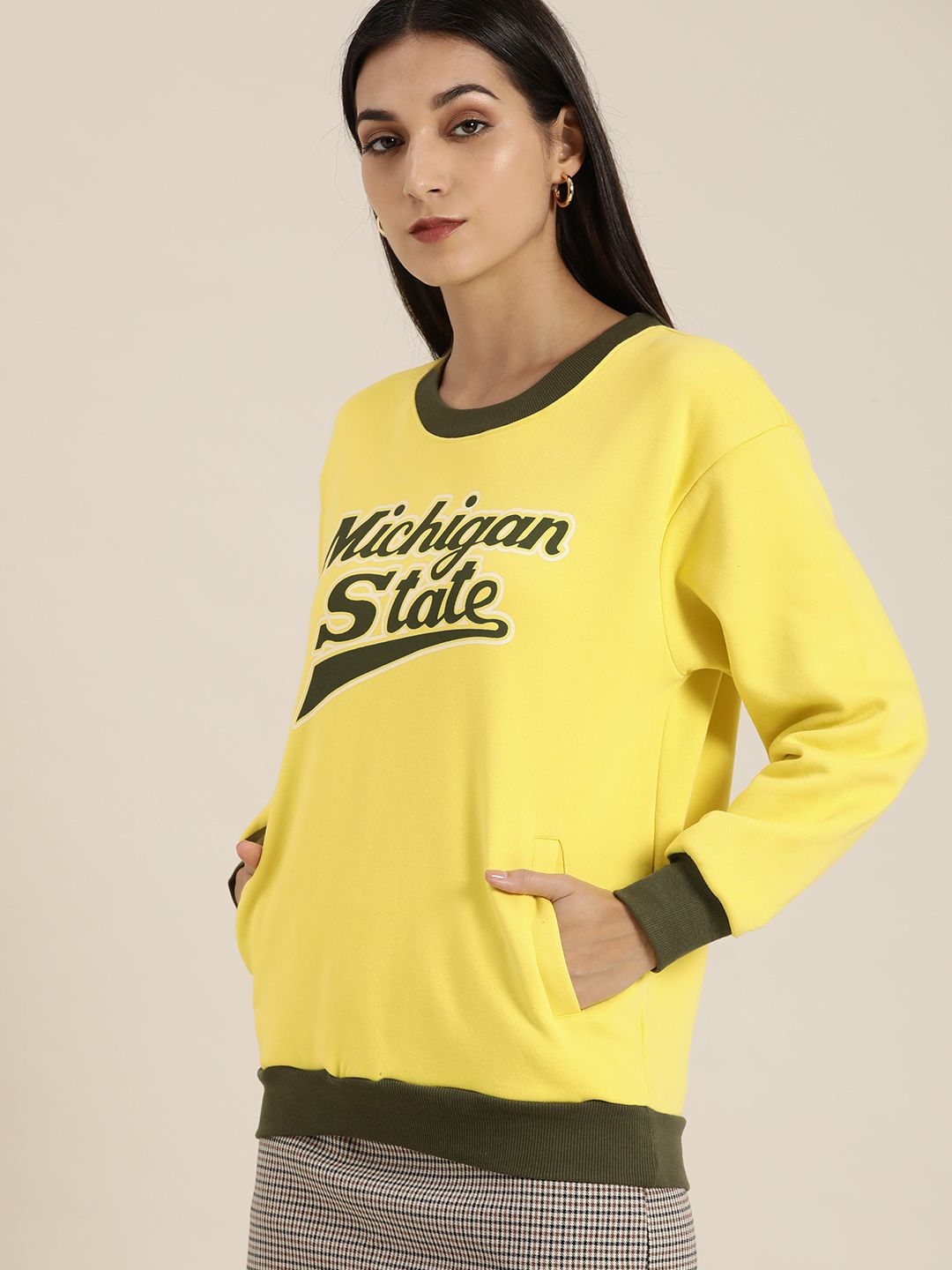 DILLINGER Women Yellow Printed Oversized Sweatshirt