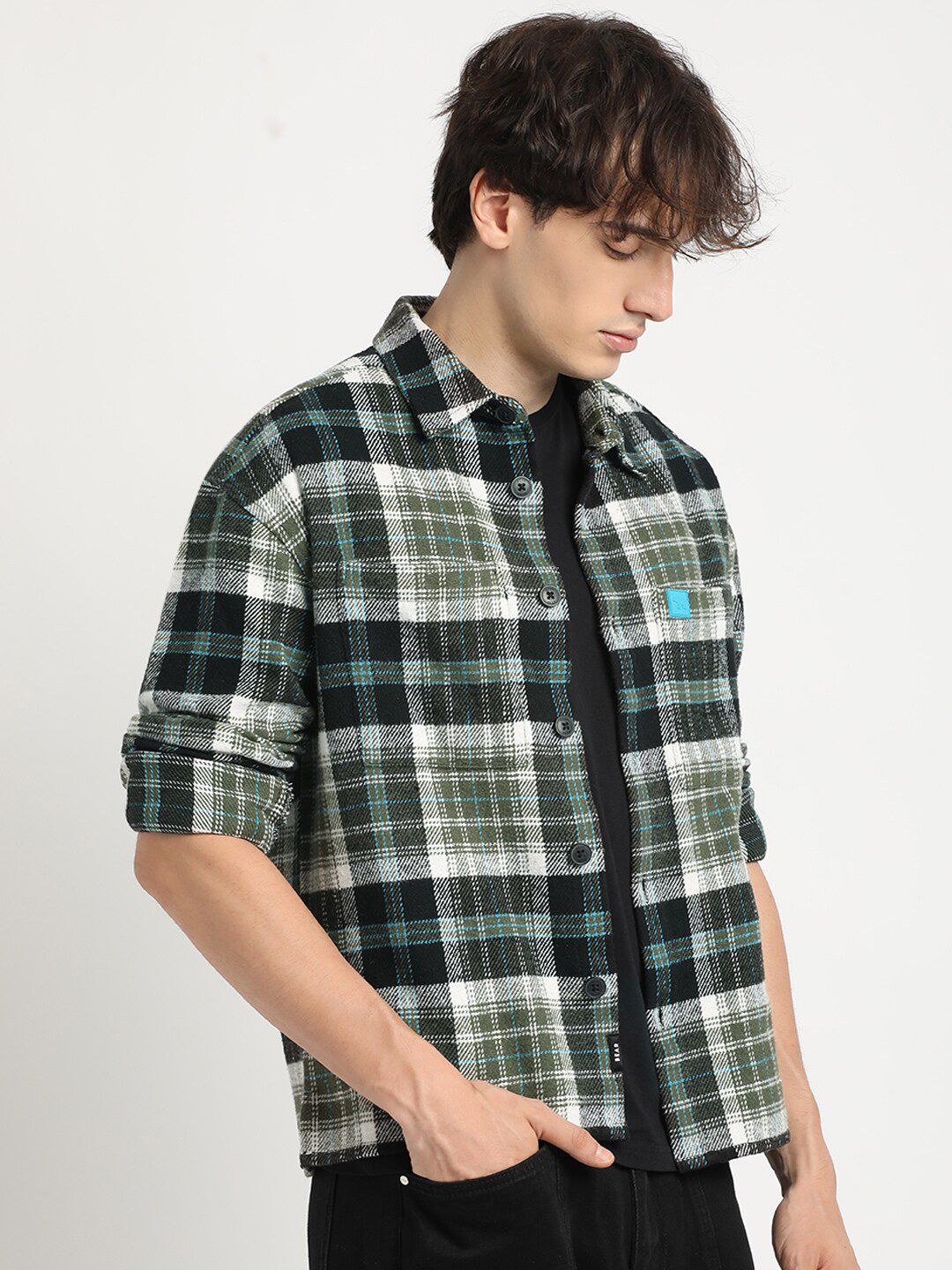 THE BEAR HOUSE Men Checkered Relaxed Fit Shacket
