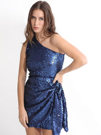RAREISM Sequin Embellished One Shoulder Sleeveless Tie-Ups Bodycon Dress