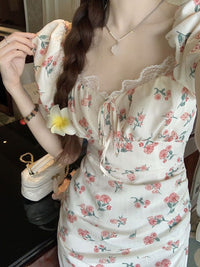 DressBerry Women Floral Print Puff Sleeves Fit & Flare Maxi Dress