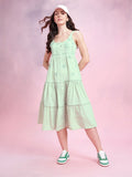 DressBerry Floral Embroidered Tiered A-Line Midi Dress