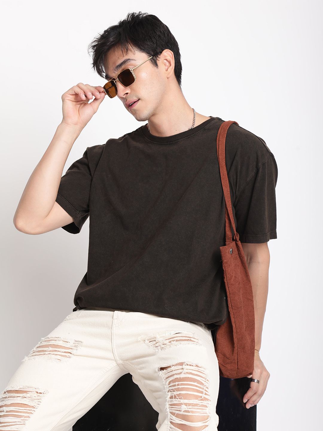 Men Acid Wash Round Neck Cotton T-shirt