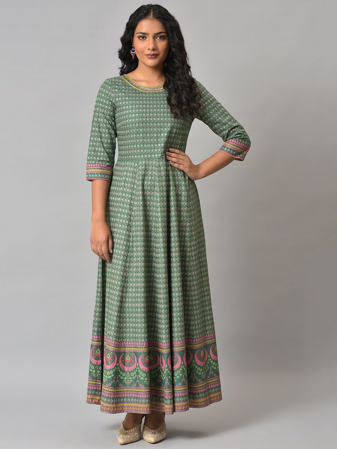W Green Ethnic Maxi Dress