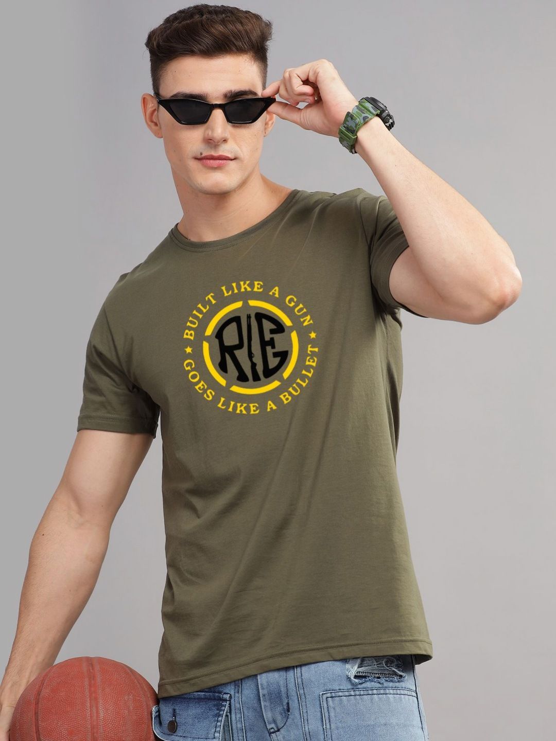 ADRO Men Sports Printed Applique T-shirt
