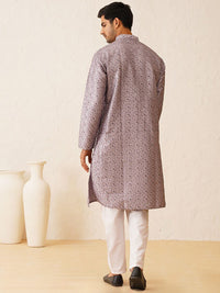 SOJANYA LUXE Geometric Embroidered Mandarin Collar Cotton Silk Straight Kurta