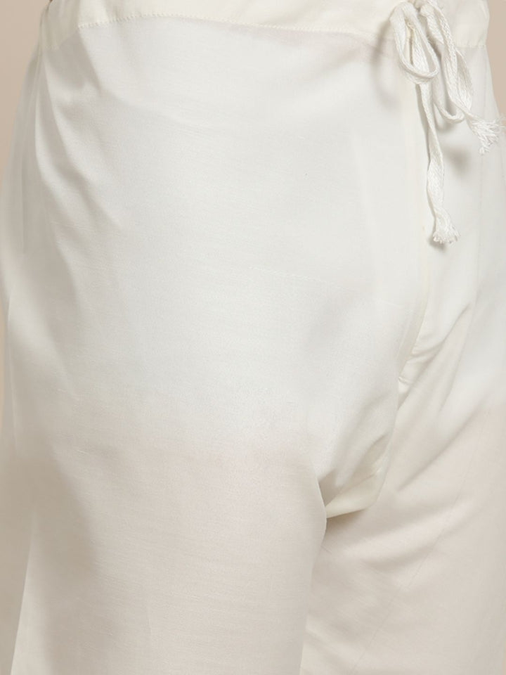 SOJANYA Men Beige Thread Work Straight Kurta Churidar with Nehru Jacket