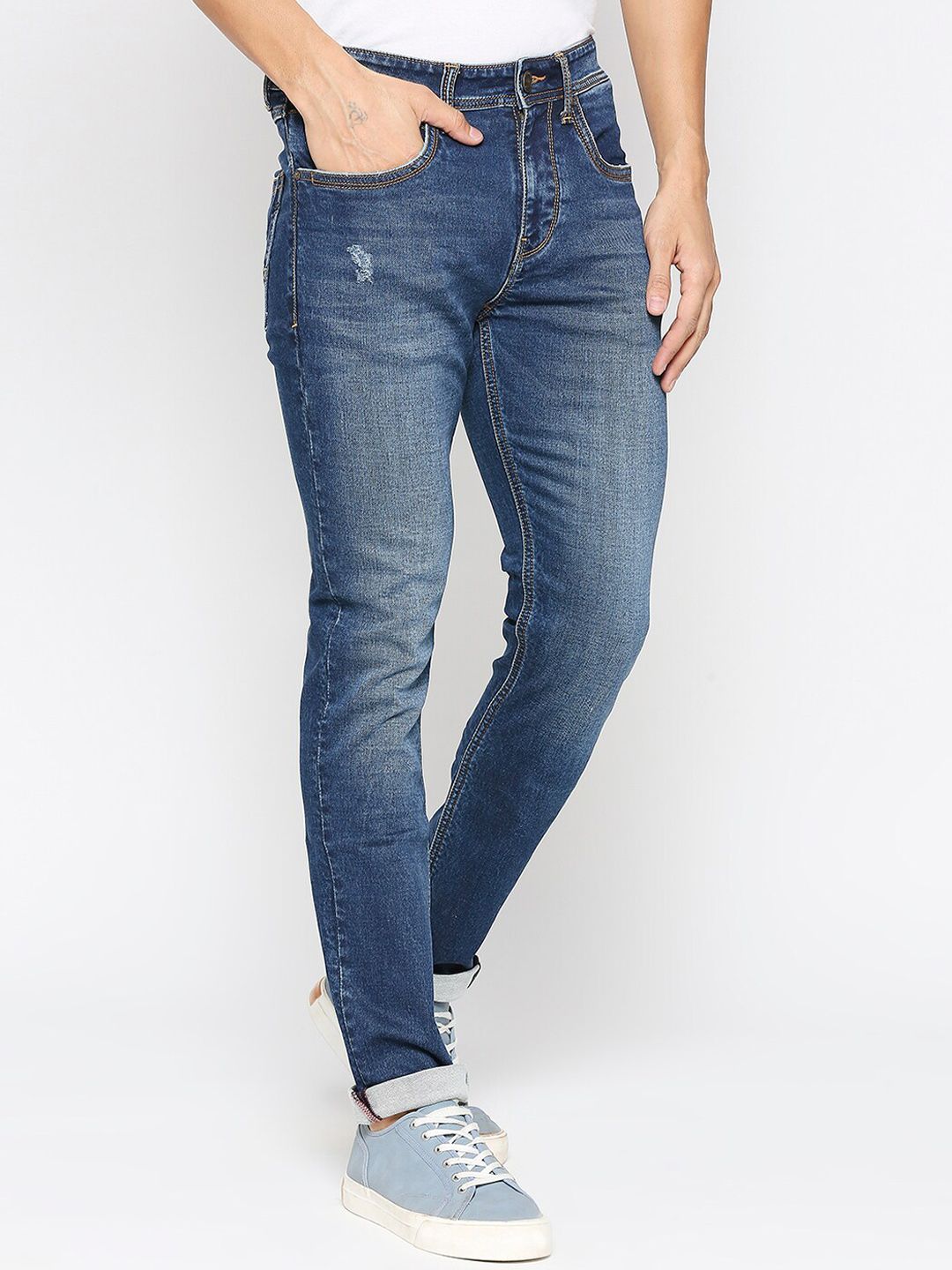 Being Human Men Low Distress Light Fade Slim Fit Jeans
