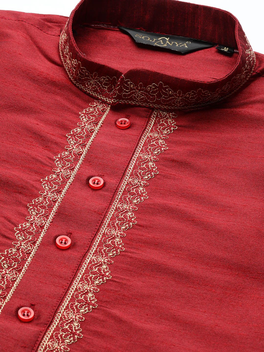SOJANYA Men Maroon Solid Straight Kurta