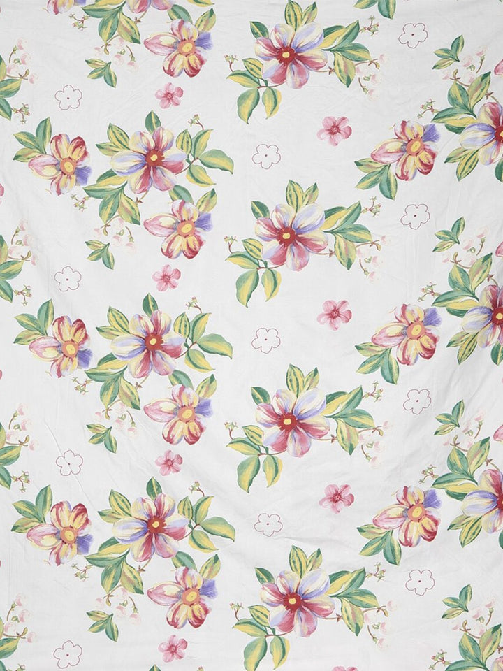 KLOTTHE White Floral Print 300 TC Fitted Super King Double Bedsheet with 2 Pillow Covers