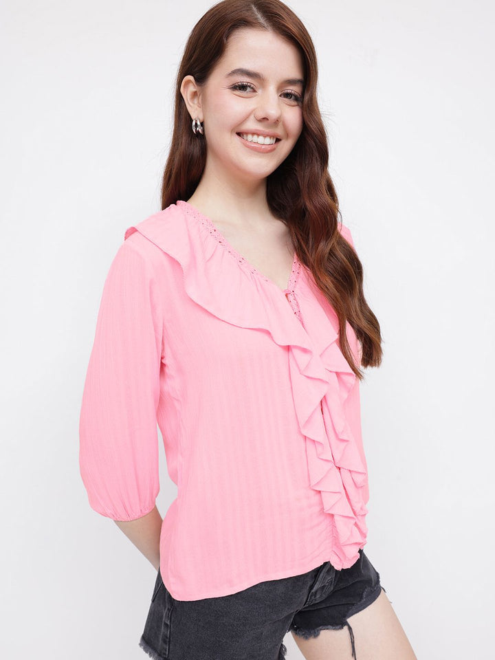 DressBerry Vintage Vibes Texture Stripes Ruffled Top