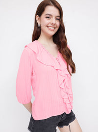 DressBerry Vintage Vibes Texture Stripes Ruffled Top